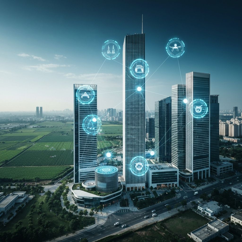 Modern cityscape representing WOXA Group innovation and growth